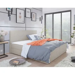 Lit continental Memphis 117, Double, Brun clair, Tissu, Disponible