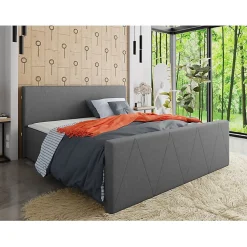 Lit continental Memphis 119, Double, Gris, Tissu, Disponible