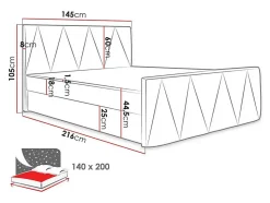 Lit continental Memphis 119, Double, Gris, Tissu, Disponible
