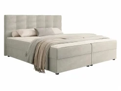 Lit continental Memphis 115, Double, Brun clair, Tissu, Disponible