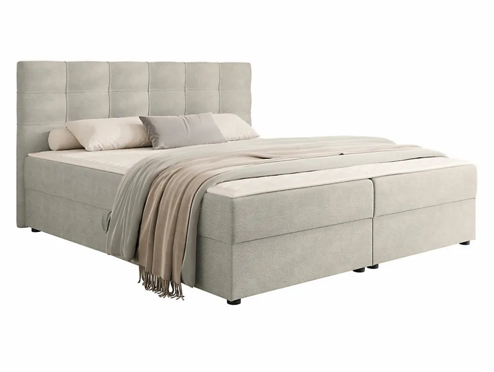 Lit continental Memphis 115, Double, Brun clair, Tissu, Disponible