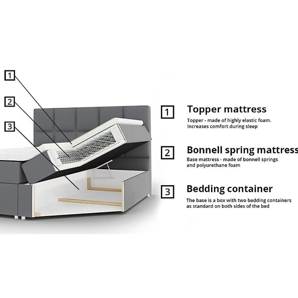 Lit continental Memphis 115, Double, Brun clair, Tissu, Disponible
