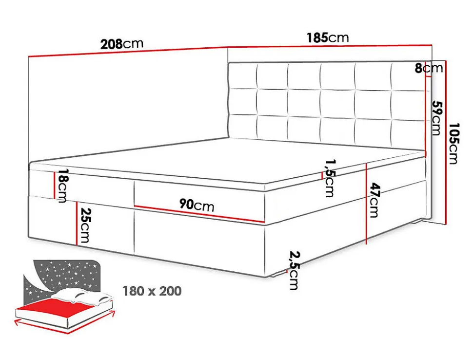 Lit continental Memphis 115, Double, Brun clair, Tissu, Disponible