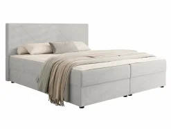 Lit continental Memphis 117, Double, Gris, Tissu, Disponible