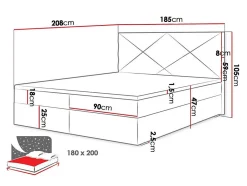 Lit continental Memphis 117, Double, Rose, Tissu, Disponible