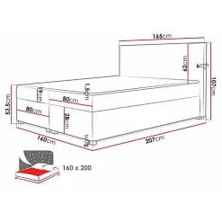 Lit continental Memphis 137, Double, Gris, Tissu, Disponible