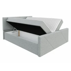 Lit continental Memphis 120, Double, Gris, Tissu, Disponible