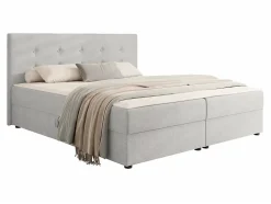 Lit continental Memphis 114, Double, Gris, Tissu, Disponible