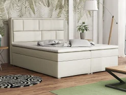 Lit continental Pomona 115, Double, Brun clair, Tissu, Disponible