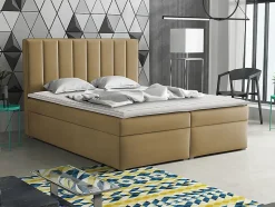 Lit continental Pomona 116, Double, Brun clair, Tissu, Disponible