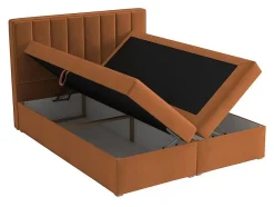 Lit continental Pomona 116, Double, Brun clair, Tissu, Disponible