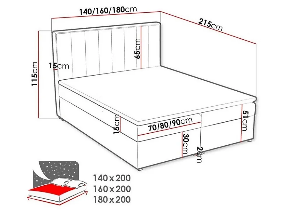 Lit continental Pomona 116, Double, Brun clair, Tissu, Disponible