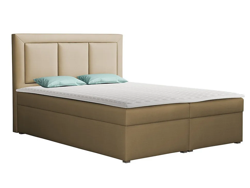 Lit continental Pomona 112, Double, Brun clair, Tissu, Disponible