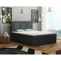 Lit continental Pomona 112, Double, Gris, Tissu, Disponible