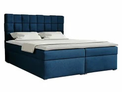 Lit continental Pomona 117, Double, Bleu, Tissu, Disponible