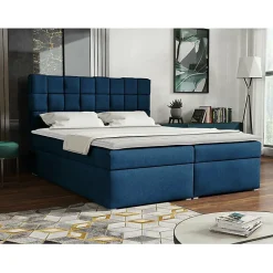 Lit continental Pomona 117, Double, Bleu, Tissu, Disponible
