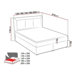 Lit continental Pomona 112, Double, Gris, Tissu, Disponible