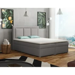 Lit continental Pomona 112, Double, Gris, Tissu, Disponible