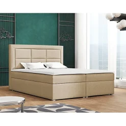 Lit continental Pomona 114, Double, Brun clair, Tissu, Disponible