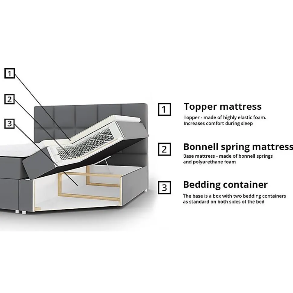 Lit continental Pomona 113, Double, Brun clair, Tissu, Disponible