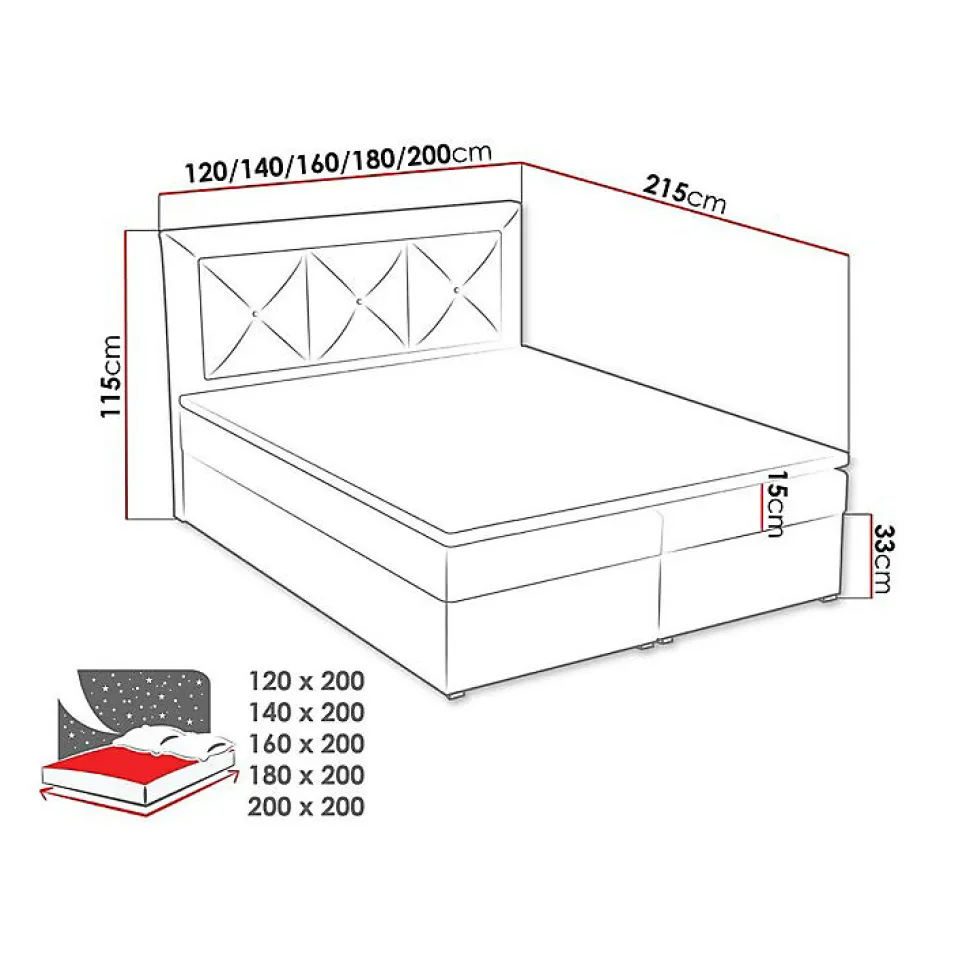 Lit continental Pomona 113, Double, Brun clair, Tissu, Disponible