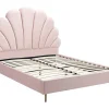 Lit coquillage 140 x 190 cm - Velours - Rose - LIVAYA