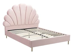 Lit coquillage 140 x 190 cm - Velours - Rose - LIVAYA