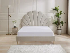 Lit coquillage 140 x 190 cm - Tissu - Beige + Matelas - LIVAYA