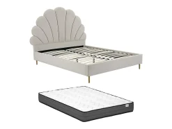 Lit coquillage 140 x 190 cm - Tissu - Beige + Matelas - LIVAYA