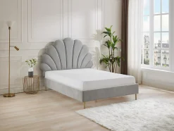 Lit coquillage 160 x 200 cm - Tissu - Gris clair - LIVAYA