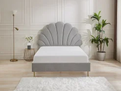 Lit coquillage 160 x 200 cm - Tissu - Gris clair + Matelas - LIVAYA