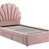 Lit coquillage 90 x 190 cm avec 2 tiroirs - Velours - Rose - MOANA