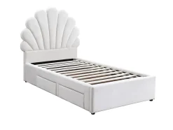 Lit coquillage 90 x 190 cm avec 2 tiroirs - Velours - Blanc - MOANA