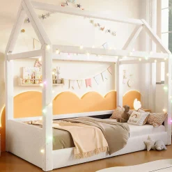 Lit de jour rembourré 90x200 cm, éclairage LED - beige