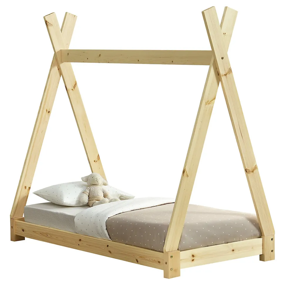 Lit de Tipi pour Enfant Onejda Bois Naturel 140 x 70 cm en.casa