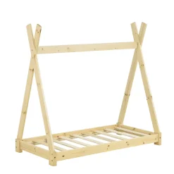 Lit de Tipi pour Enfant Onejda Bois Naturel 140 x 70 cm en.casa