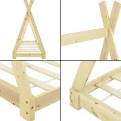 Lit de Tipi pour Enfant Onejda Bois Naturel 140 x 70 cm en.casa