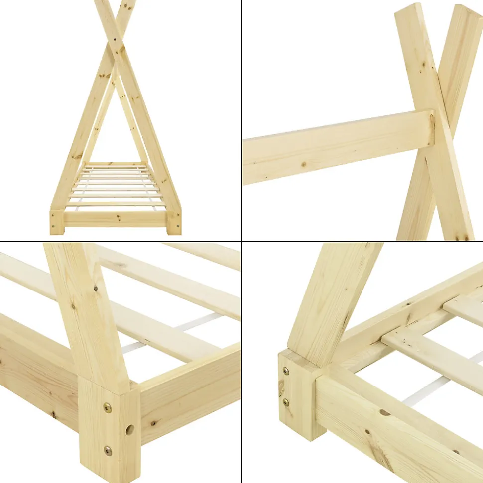 Lit de Tipi pour Enfant Onejda Bois Naturel 140 x 70 cm en.casa