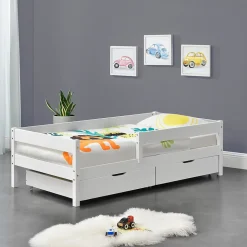 Lit d'enfant Design avec 2 Tiroirs Borgarnes 90 x 200 cm Blanc en.casa