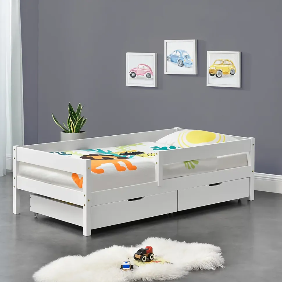 Lit d'enfant Design avec 2 Tiroirs Borgarnes 90 x 200 cm Blanc en.casa