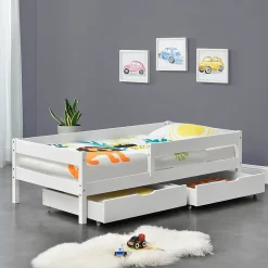 Lit d'enfant Design avec 2 Tiroirs Borgarnes 90 x 200 cm Blanc en.casa