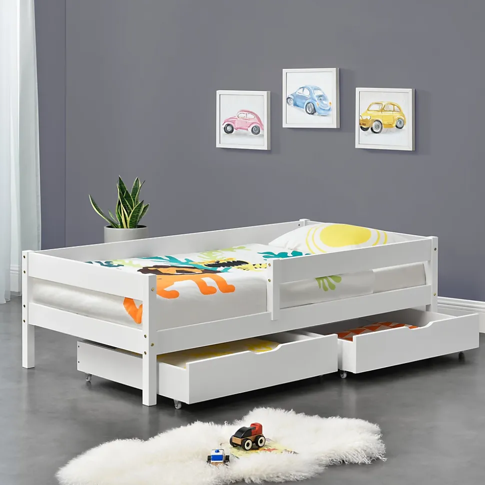 Lit d'enfant Design avec 2 Tiroirs Borgarnes 90 x 200 cm Blanc en.casa