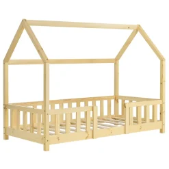 Lit d'Enfant Design Forme Maison Sisimiut Pin 140 x 70 cm Naturel en.casa