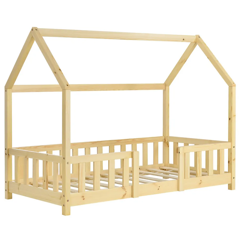 Lit d'Enfant Design Forme Maison Sisimiut Pin 140 x 70 cm Naturel en.casa
