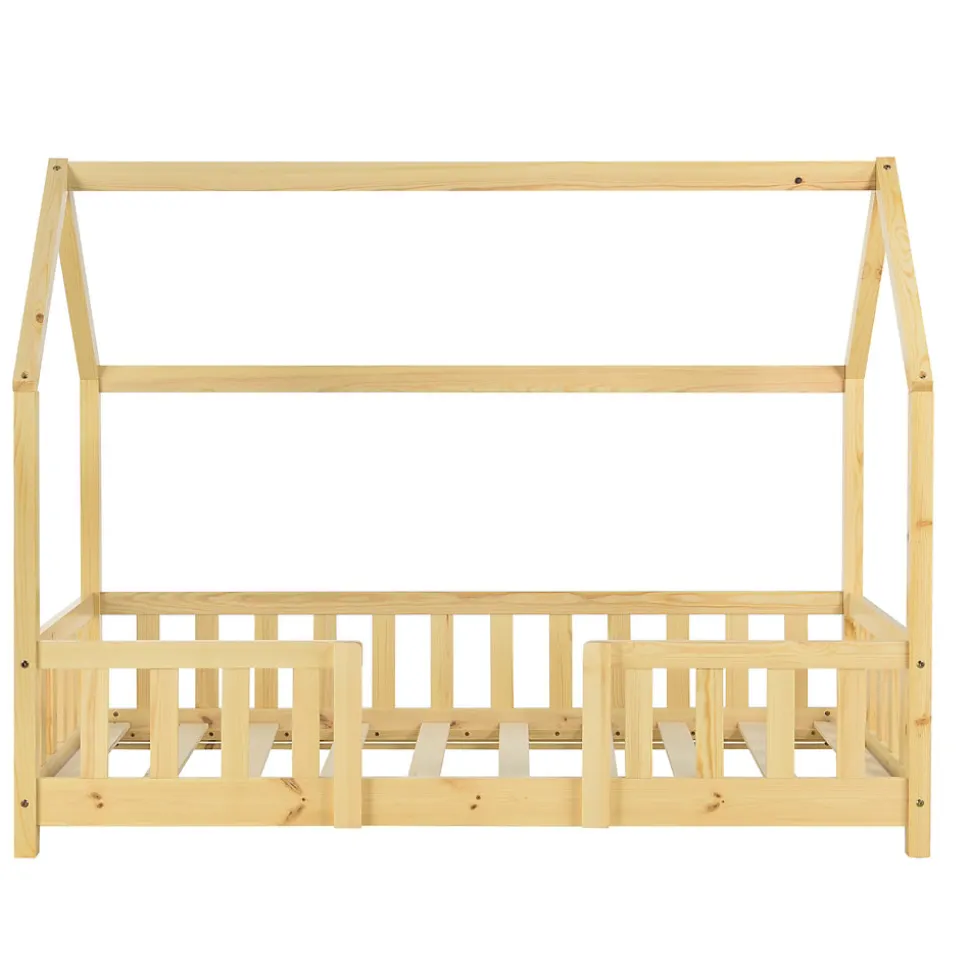 Lit d'Enfant Design Forme Maison Sisimiut Pin 140 x 70 cm Naturel en.casa