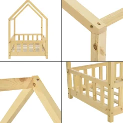 Lit d'Enfant Design Forme Maison Sisimiut Pin 140 x 70 cm Naturel en.casa