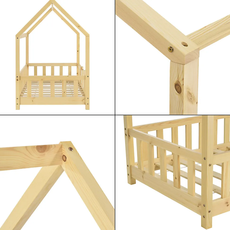 Lit d'Enfant Design Forme Maison Sisimiut Pin 140 x 70 cm Naturel en.casa