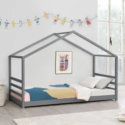 Lit D'enfant Design Maison Vardoe Pin 90 X 200 Cm Gris Foncé en.casa