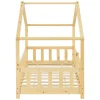 Lit d'Enfant Forme Maison avec Grille de Protection Treviolo 160 x 80 cm Bois Naturel en.casa