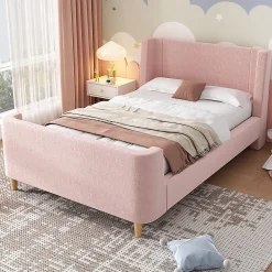 Lit d'enfant Lit rembourré,lit simple lit traîneau, 90 x 200 cm, Pour garçons & filles, Rose,Sans matelas